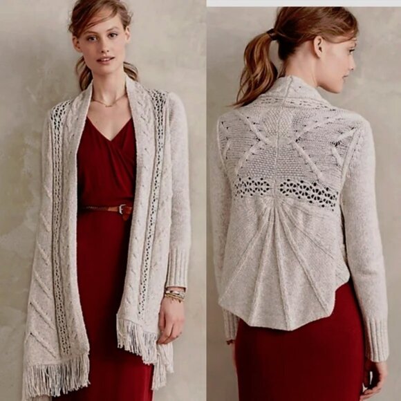 Anthropologie Angel of the North Anais Gray Hi Low Cable Wool Nylon Cardigan Sm - Picture 1 of 12